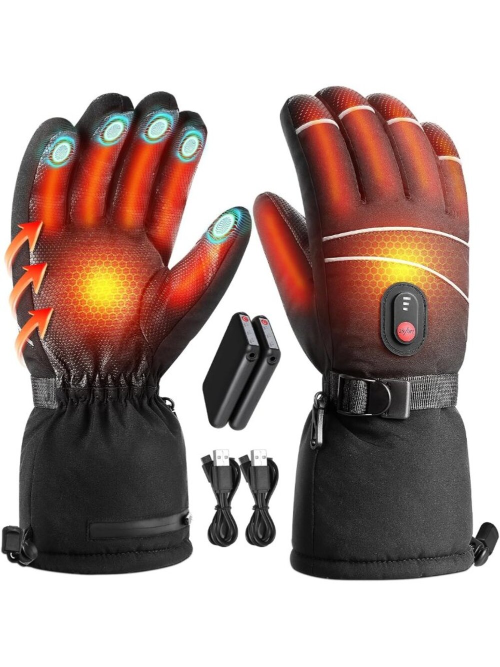 Rechargeable Heated Gloves with 3 Heat Levels, Waterproof Touchscreen for